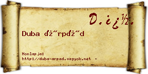 Duba Árpád névjegykártya